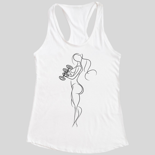 Line Art Woman Lifting Weights Tank